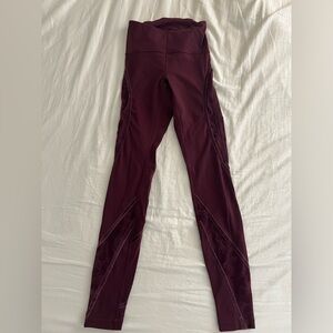 Lululemon x Barry’s Maroon Workout Leggings with velvet detailing. Size 2